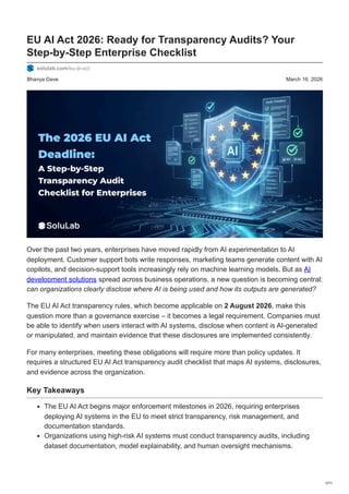 EU AI Act 2026 Compliance: Enterprise Transparency Audit Checklist | PDF