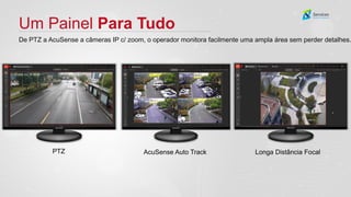 Um Painel Para Tudo
De PTZ a AcuSense a câmeras IP c/ zoom, o operador monitora facilmente uma ampla área sem perder detalhes.
PTZ AcuSense Auto Track Longa Distância Focal
 