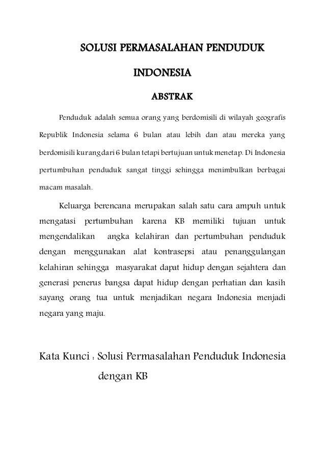 Solusi Permasalahan Penduduk Indonesia