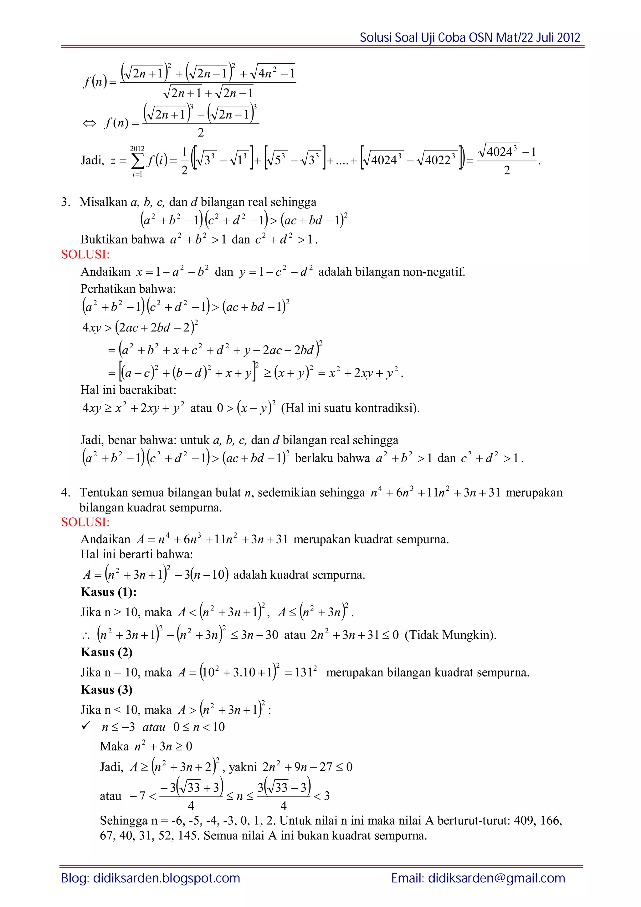 Solusi Uji Coba Olimpiade Sains Nasional 2012 1 Pdf