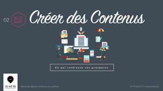 Démarche digitale centrée sur les contenus 04 75 63 02 17 - www.icietla.net
C e q u i i n t é r e s s e v o s p r o s p e c t s
Créer des Contenus02
 