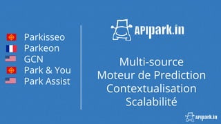 Parkisseo
Parkeon
GCN
Park & You
Park Assist
Multi-source
Moteur de Prediction
Contextualisation
Scalabilité