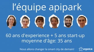 60 ans d'experience + 5 ans start-up
l’équipe apipark
Nous allons changer la smart city de demain!
moyenne d'âge: 35 ans