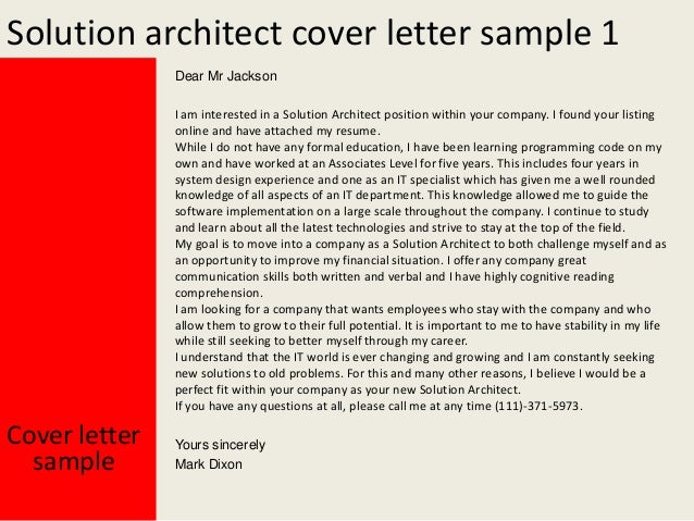 cover letter for solution architect job