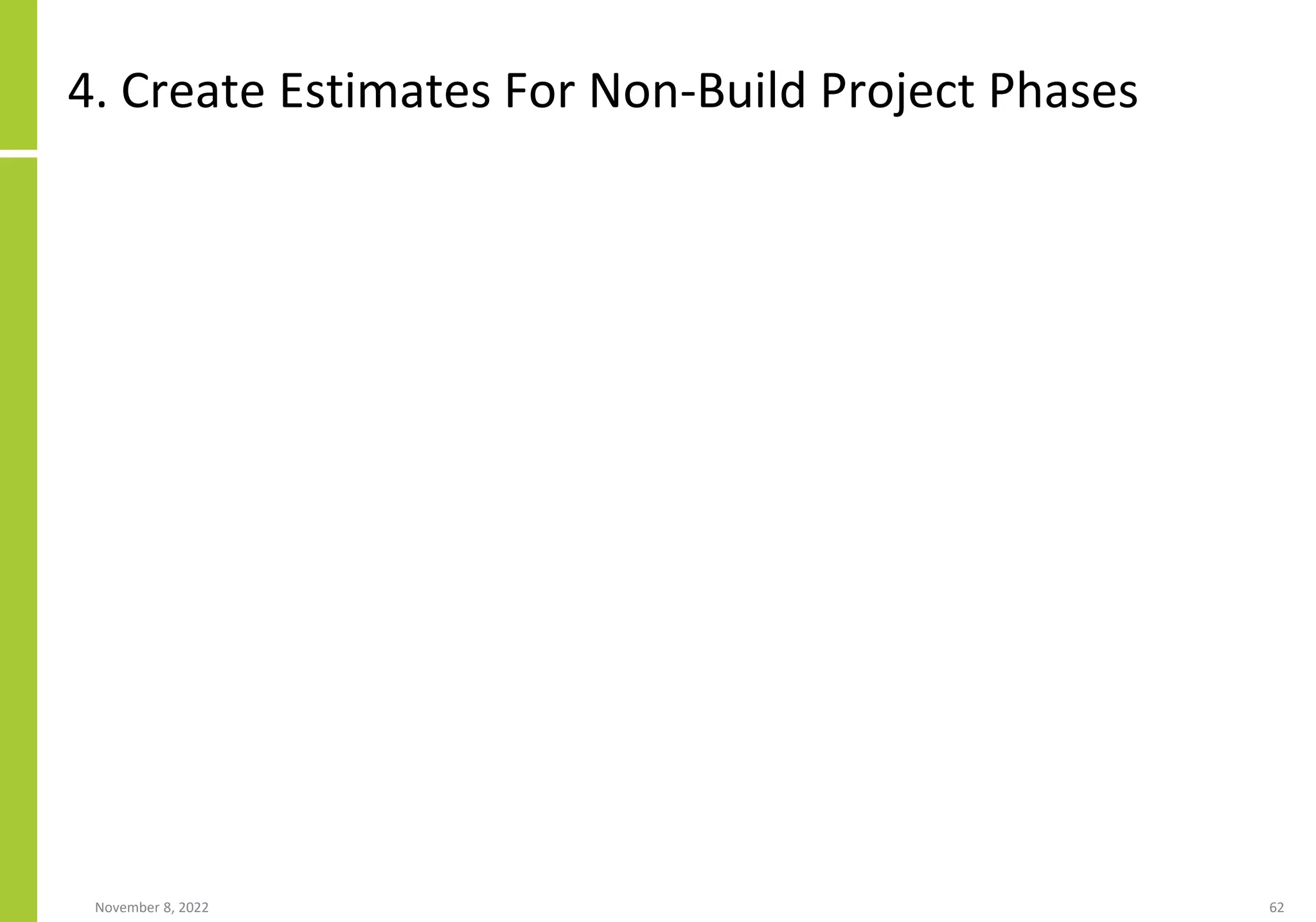 4. Create Estimates For Non-Build Project Phases
November 8, 2022 62
 