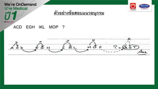 ตัวอย่างข้อสอบแนวอนุกรม
ACD EGH IKL MOP ?
 