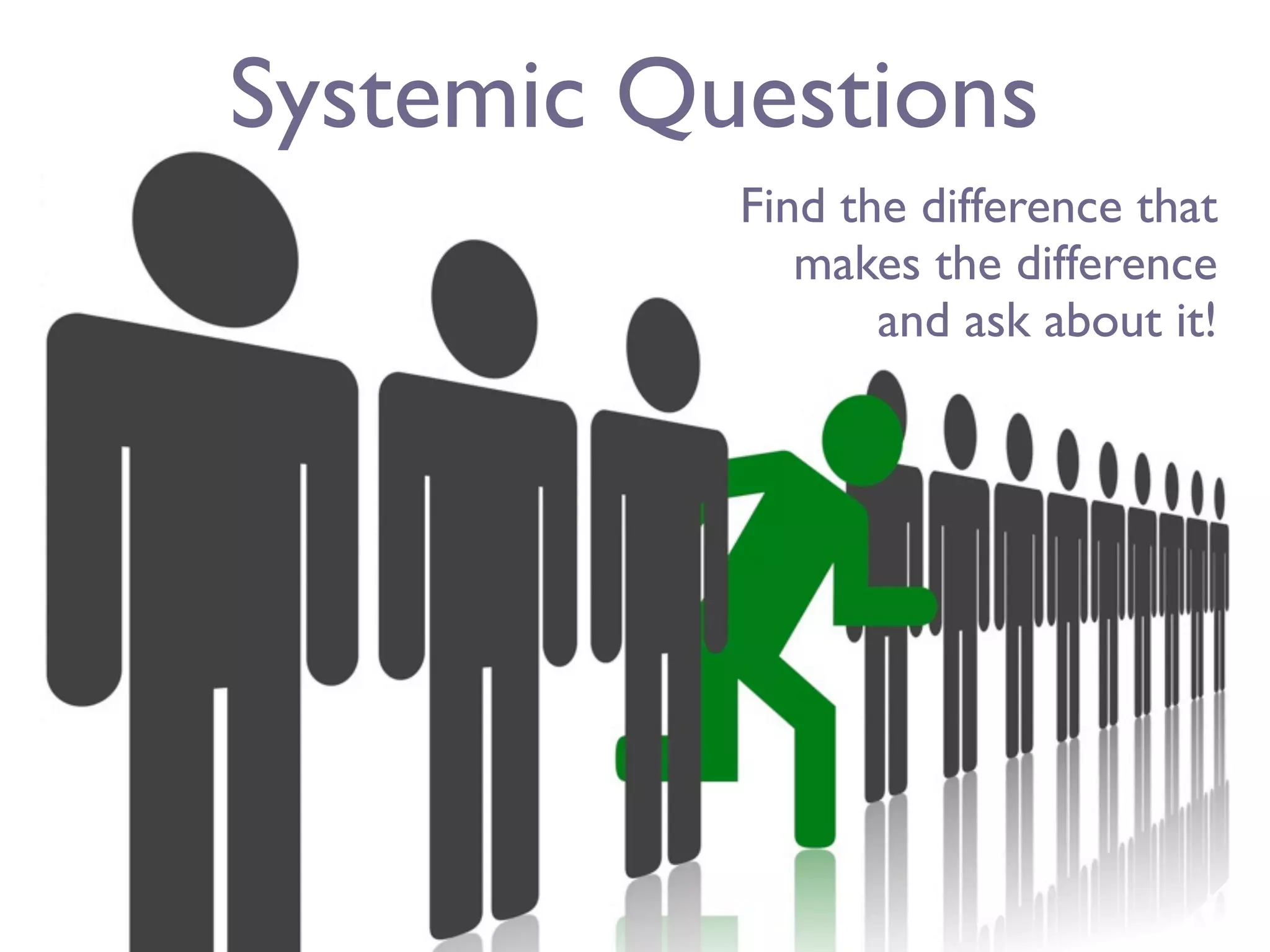 Systemic Questions
           Find the difference that
              makes the difference
                  and ask about it!
 