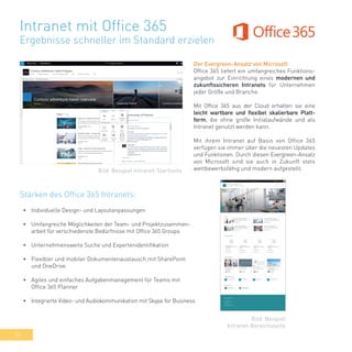 34
Intranet mit Office 365
Ergebnisse schneller im Standard erzielen
Der Evergreen-Ansatz von Microsoft
Office 365 liefert...