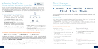 24 25
Atlassian Data Center
Hochverfügbarkeit und Stabilität zu jeder Zeit
In vielen Unternehmen verläuft die Wachstumskurve der eingesetzten Atlassian-Anwendungen – meist sowohl hin-
sichtlich der Nutzer als auch der umgesetzten Anwendungsfälle – steil nach oben. Immer häufiger laufen in Jira, Con-
fluence & Co. Prozesse ab, die geschäftskritisch sind. Die Anforderungen an den Betrieb steigen daher kontinuierlich
an, Atlassian-Anwendungen sollen hochperformant stets verfügbar sein und dabei einfach skalieren. Die Lösung
dafür: Atlassian Data Center.
•	 Disaster Recovery: Weiterführung des Betriebs bei
Systemausfall in einem alternativen, geografisch
getrennten Rechenzentrum.
•	 Load Balancing Strategy: Für besonders kritische
oder Last-intensive Anwendungsfälle können de-
dizierte Knoten zur Verfügung gestellt werden.
•	 Hochverfügbarkeit durch Active-Active-Clustering:
Gewährleistung eines durchgängigen Betriebes
bei unerwarteten Hardware- oder System-Fehlern.
•	 Performance durch zusätzliche Knoten: Verbesser-
ung der Kapazität zu Lastspitzen bei gleichbleibender
Performance und Antwortzeit.
•	 Zero Downtime Upgrades: Durch das sukzessive Up-
grade einzelner Knoten bleibt die Anwendung für die Nut-
zer während des Aktualisierungsprozesses verfügbar.
•	 Sofortige Skalierbarkeit: Bei Anstieg der Nutzerzahl
können weitere Knoten ohne Ausfallzeiten hinzugefügt
werden, bei automatischer Synchronisierung der Daten.
Vorteile von Data Center Installationen
•	 SAML (alle Data Center Anwendungen) •	 Project Archiving (Jira) •	 Read-Only (Confluence)
Cloud Lösungen
für Atlassian Anwendungen
Das Atlassian Data Center ist die dritte Installationsart für Jira Software, Confluence, Bitbucket, Jira Service Desk oder
Crowd und ergänzt die beiden bestehenden Varianten: Atlassian Cloud und Server (On-Premise). Atlassian Data Center
lassen sich auf folgenden Betriebsumgebungen installieren: On-Premise, Communardo Hosting oder in Public Cloud In-
frastrukturen, wie Microsoft Azure oder Amazon AWS.
Als zertifizierter Atlassian Enterprise Partner bieten wir ihnen an, sie bei der Einrichtung ihres Atlassian Data Centers zu
begleiten. Wir unterstützen sie bei Last- und Performance-Analysen, der Optimierung einer bestehenden Single-Node Ins-
tallation, der Installation und Einrichtung einer Testumgebung mit Data Center und erarbeiten gemeinsam Empfehlungen
für konkrete Maßnahmen aufgrund gemeinsam definierter KPIs.
Bild: Data Center Struktur
Im Vergleich zur Servervariante bietet die Data Center Installation beispielsweise folgende Funktionen
Für die meisten Produkte von Atlassian gibt es verschiedene Plattform-Optionen, sodass sich für Unternehmen die
Frage stellt, wie sie ihr Jira, Confluence und co. am besten betreiben lassen sollen.
In der Atlassian Cloud sichert und wartet Atlassian ihre Lösungen für sie. Es ist die beste Option für Teams, die
unkompliziert mit den neuesten Tools arbeiten möchten ohne sich selbst um Betrieb und Updates kümmern zu
müssen. Fast alle Atlassian Systeme werden mitlerweile in der Atlassian Cloud gehostet.
Atlassian Cloud
Das sind ihre Vorteile mit der Atlassian Cloud
Zur Verwirklichung ihrer Cloud-Lösung bieten wir ihnen folgende drei Möglichkeiten:Atlassian Cloud, Public Cloud
und Private Cloud.
Skalierbarkeit
•	 Verschlüsselung aller Daten während der Übertra-
gung und der Speicherung
•	 Zertifizierungen wie ISO27001, ISO27018, SOC2 Type
II und CSA STAR
•	 Deutsches Rechenzentrum in Frankfurt am Main
•	 Garantierte DSGVO-Konformität aller Atlassian
Cloud Produkte
Datenschutz & Sicherheit
•	 Entlastung der internen IT durch Auslagerung
•	 Sicherung und Wartung ihrer Lösungen durch
Atlassian-Profis
•	 Mehr Kapazität für ihr Kerngeschäft
Konzentration aufs Kerngeschäft
•	 Neuste Funktionen stehen in der Cloud automatisch
zur Verfügung
•	 Keine Updates mehr notwendig
•	 Flexible Arbeitsabläufe auch bei Unternehmens-
wachstum
•	 Einfache Erweiterung durch Apps aus dem Atlassian
Marketplace
Immer die neuesten Features Skalierbarkeit
 