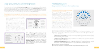 52 53
App-Entwicklung und Integration
Microsoft 365 bietet eine Vielzahl an Services und Anwendungen, deren sinnvolle Kombination viele Businessanforde-
rungen erfüllen kann. Darüber hinaus finden sich im Microsoft-Ökosystem vielfältige Zusatzkomponenten und Services,
um eine Businesslösung abzurunden. Dennoch ist es manchmal sinnvoll, spezielle Anforderungen durch eine individuel-
le Entwicklung zu erfüllen. Oftmals genügt dabei auch ein minimaler Eingriff in die Standardfunktion, um die Benutzer-
freundlichkeit und/oder den Funktionsumfang auf den jeweiligen Anwendungsfall zu optimieren.
Gleichgültig ob nur kleine Anpassungen oder die Entwicklung einer kompletten Lösung gefordert ist, mit Communar-
do haben sie einen Partner an ihrer Seite, der für sie und mit ihnen Apps zur Optimierung ihrer Prozesse entwickelt
und dabei:
•	 passende Lösungskomponenten im Microsoft Öko-
system identifiziert,
•	 die richtige Technologie auswählt,
•	 ihre Anforderungen in produktive Lösungen über-
setzt,
•	 durch ein agiles Vorgehen schnelle Ergebnisse in
Form von Prototypen erzielt und diese zu vollwertigen
Lösungen iterativ weiterentwickelt,
•	 der die Bereiche Prozessoptimierung und moderne
Zusammenarbeit in Apps vereinen kann,
•	 der nicht nur IT bereitstellt, sondern dafür sorgt, dass
Investitionen durch aktives Change Management ge-
nutzt und durch Service und Support weiterentwickelt
werden
Neben der Entwicklung von Apps zeigt sich in Unterneh-
men auch der Bedarf, Anwendungssysteme besser mit-
einander zu integrieren, um Mitarbeitern Medienbrüche
zu ersparen und ineffiziente Arbeitsweisen zu verbessern.
Insbesondere für Verbindung der Lösungswelten von Mi-
crosoft und Altassian liefert Communardo aus einer Hand.
Sprechen sie uns an. Gerne führen wir mit ihnen einen
Innovations-Workshop durch, in dem wir die Möglich-
keiten der Entwicklungen aufzeigen und mit ihnen eine
Roadmap zur Optimierung weiterer Prozesse und Arbeits-
weisen herausarbeiten.
Microsoft Azure
Die produktive Plattform für ihre Services
Erstellung und Betrieb weltweit nutzbarer Anwendungen
für ihr Unternehmen - sicher und mobil.
Azure ist eine umfangreiche Sammlung integrierter
Clouddienste, mit denen Entwickler und IT-Profis über
das globale Netzwerk von Microsoft aus Rechenzentren
Anwendungen erstellen, bereitstellen und verwalten kön-
nen. Integrierte Tools, DevOps und ein Marketplace unter-
stützen sie bei der effizienten Erstellung – von einfachen
mobilen Apps bis hin zu Lösungen auf Internetebene.
Unterstützung der Entwickler und IT-Professionals
Azure ist die perfekte Cloud für die Entwicklung intelligen-
ter Apps, die vorhandene Services neu miteinander kombi-
niert und auf die Daten ihres Unternehmens zurückgreift.
Dabei unterstützt Azure durch integrierte Entwicklungs-
tools die Entwickler und IT-Professionals und bildet mehr
als 70 Compliance Angebote über das Azure Security Cen-
ter ab. Verbunden mit den weltweiten Rechenzentren ist
Microsoft der Business-Partner für Unternehmen wie sie,
um:
•	 Anwendungen zu betreiben wie SharePoint, Atlassian und andere
•	 Cognitive Services wie Texterkennung, Gesichtserkennung, Bilderkennung, Sprachübersetzung, Chatbots zu nutzen
•	 flexible Infrastruktur für Test- und Entwicklungssysteme bereitzustellen - von virtuellen Maschinen über Datenban-
ken bis hin zu Web-Containern
» Infrastructure as a Service (IaaS): Mit IaaS haben sie einen Server in der Azure Cloud (virtuelle Maschine). Das bietet
ihnen volle Kontrolle und hohe Flexibilität.
» Platform as a Service (PaaS): Bei PaaS liegen alle ihre Anwendungen und Daten in ihrer eigenen Hand und beziehen
alle weiteren Funktionen aus der Cloud.
» Software as a Service (SaaS): Mit einem SaaS, wie Office 365, profitieren sie von der hohen Zuverlässigkeit, niedrigen
Einstiegskosten und der ständigen Weiterentwicklung des Services, den Millionen Anwender täglich nutzen.
•	 Azure Search für integrierte Suchergebnisse
•	 Auswertungen und Analysen durchzuführen und dabei die volle Skalierbarkeit der Cloud zu nutzen.
 