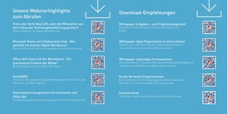 Office 365 Cloud und der Betriebsrat - Die
grenzenlose Freiheit der Wolke?
Als Betriebsrat auf dem Weg in die Cloud
Dokumentenmanagement mit Confluence und
Office 365
Funktionierendes Dokumentenmanagement für Ihr Unternehmen
SocialQMS
Mit einem Wiki-basierten Qualitätsmanagement schneller und
effizienter am Markt agieren
Unsere Webinarhighlights
zum Abrufen
Microsoft Teams als Collaboration Hub - Wie
gestalte ich meinen Digital Workplace?
Wie sich Microsoft Teams als Collaboration Hub positioniert
Friss oder Stirb! Was hilft, wenn die Mitarbeiter aus
dem Fokus der Technologieeinführung geraten?
Thema Adoption & Change Management
Whitepaper Lebendige Prozesswelten
Wie Unternehmen mit einem Wiki-basierten Qualitätsmanagement
schneller und effizienter am Markt agieren können
Solution Guide
Hier finden sie die digitale Version des Solution Guide.
Studie Vernetzte Organisationen
Eine Studie der Forschungsgruppe Kooperationssysteme
München in Zusammenarbeit mit Communardo.
Download-Empfehlungen
Whitepaper Agile Organisation in Unternehmen
Erfahren Sie, wie Unternehmen insbesondere Atlassian
Jira und Atlassian Jira Service Desk einsetzen.
Whitepaper Aufgaben- und Projektmanagement
So führen Sie Ihre Projekte schnell und einfach zum
Erfolg.
 