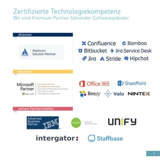 9
Zertifizierte Technologiekompetenz
Wir sind Premium Partner führender Softwareanbieter
Atlassian
Microsoft
weitere Partnerschaften
 