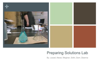 +
Preparing Solutions Lab
By: Jussel, Alexei, Meghan, Sidhi, Dom, Deanna
 