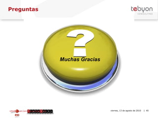 Preguntas info@tebyon.com | www.tebyon.com viernes, 13 de agosto de 2010   | Muchas Gracias 