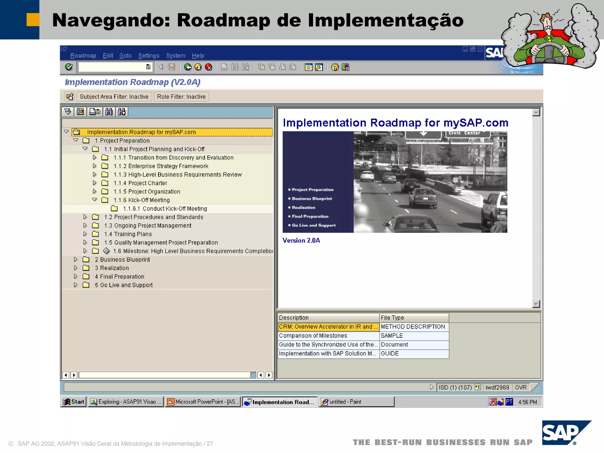 © SAP AG 2002, ASAP91 Visão Geral da Metodologia de Implementação / 27
Navegando: Roadmap de Implementação
 