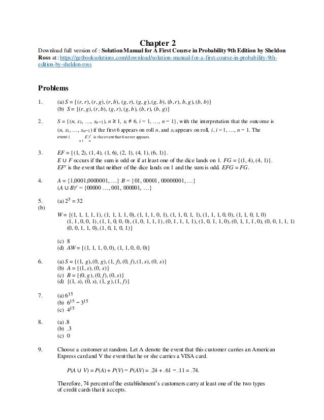 Solution Manual For A First Course In Probability 9th Edition By Shel