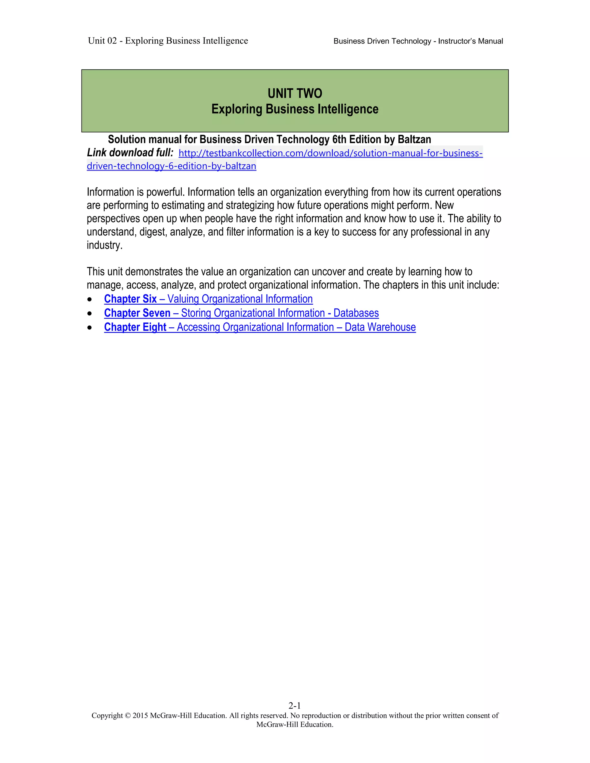 Solution manual for Business Driven Technology 6th Edition by Baltzan PDF