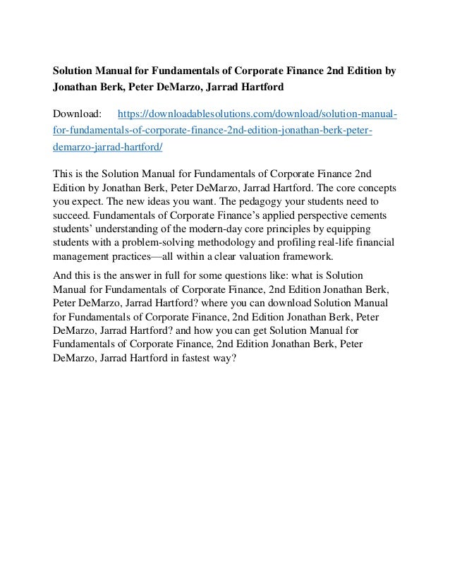 Solution Manual For Fundamentals Of Corporate Finance 2nd Edition By