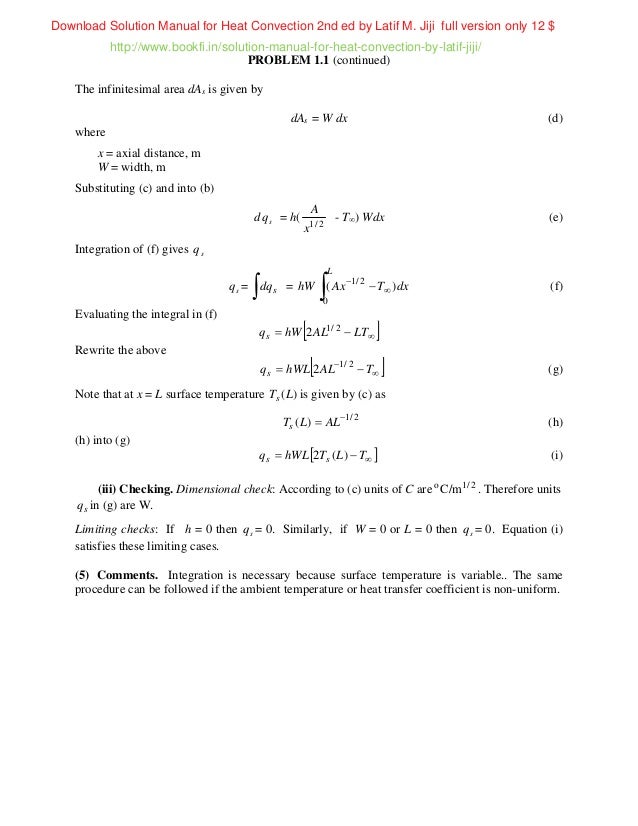 Solution Manual For Heat Convection 2nd Ed Latif M Jiji