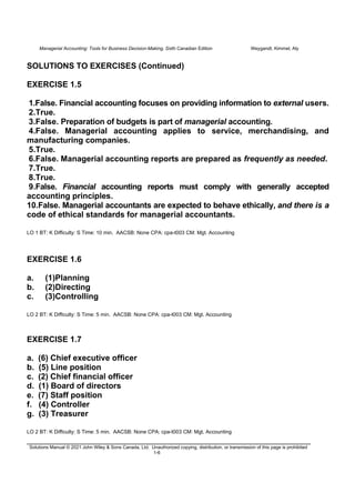 Solution manual for Managerial Accounting 6e Canadian Weygandt | PDF