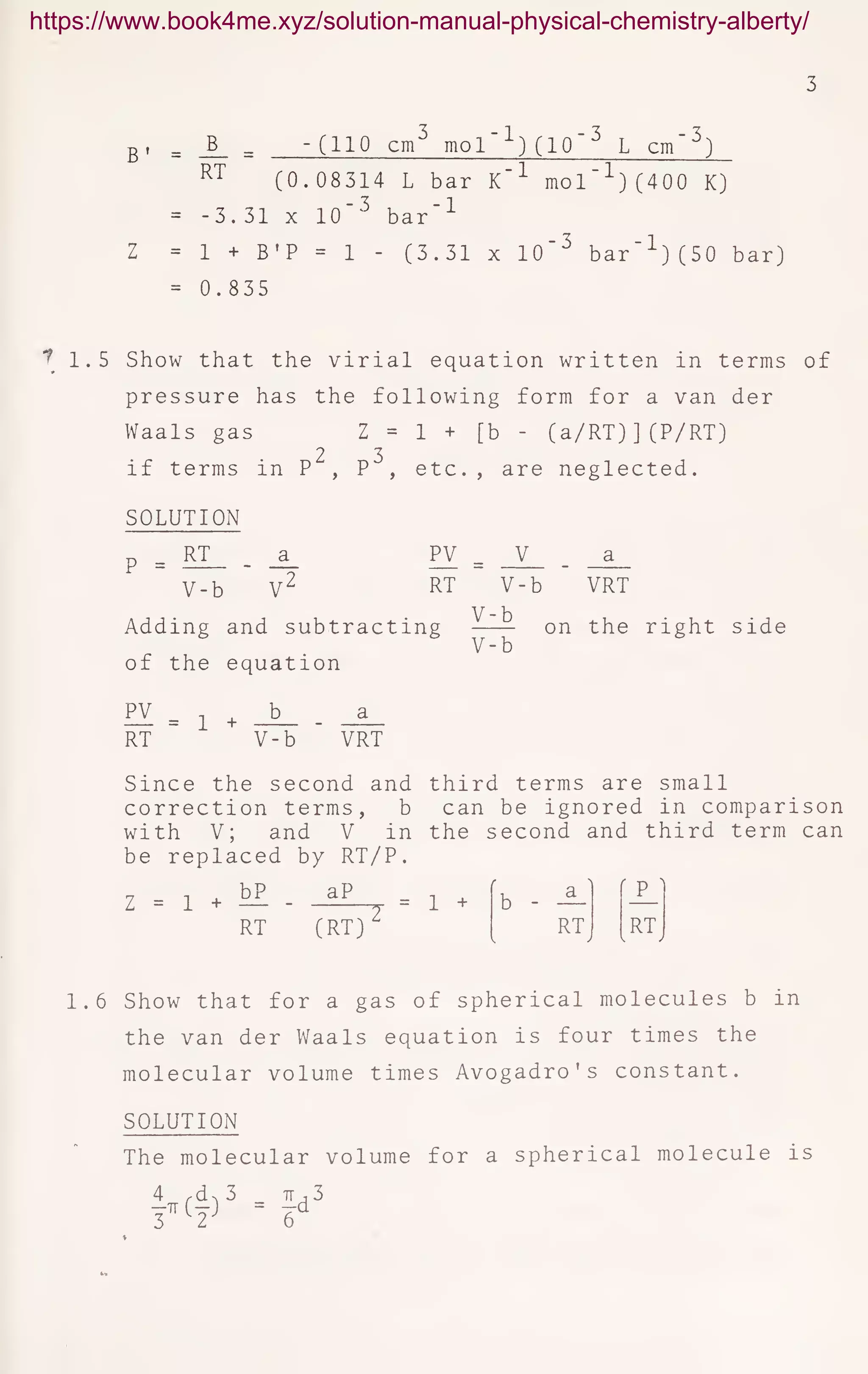 Solution Manual for Physical Chemistry – Robert Alberty | PDF