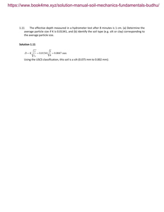 Solution Manual for Soil Mechanics Fundamentals – Muni Budhu | PDF
