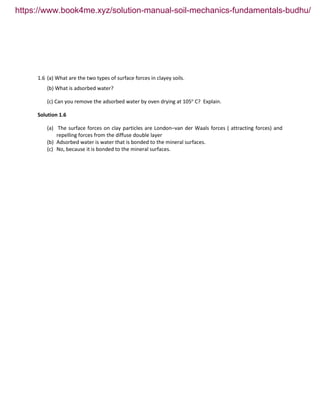 Solution Manual for Soil Mechanics Fundamentals – Muni Budhu | PDF