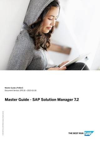 Master Guide | PUBLIC
Document Version: SPS 16 – 2023-01-30
Master Guide - SAP Solution Manager 7.2
©
2022
SAP
SE
or
an
SAP
affiliate
company.
All
rights
reserved.
THE BEST RUN
 