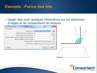 Exemple : Forme des lots


• Usager doit saisir quelques informations sur les tolérences
  d’angles et de comparaisons de mesures
 