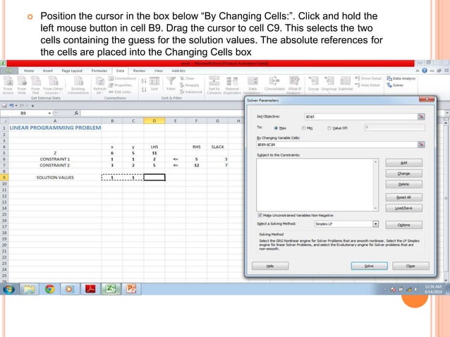 Solution of a simplex problem using excel | PPTX