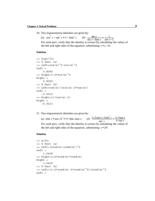 Solution of matlab chapter 1 | PDF