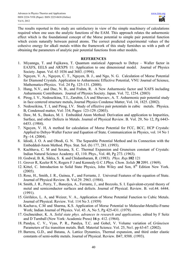 Solution of morse potential for face centre cube using embedded atom ...