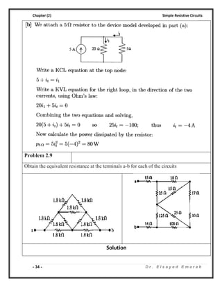 Solution of problems of chapter 2 for simple resistiv circuits | PDF