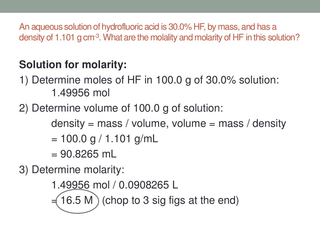Solutions, Molarity, Molality