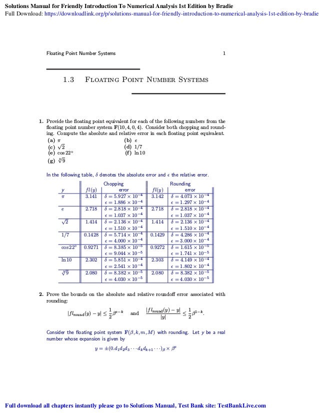 Solutions Manual For Friendly Introduction To Numerical Analysis 1st