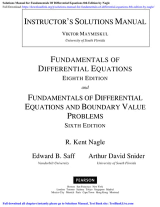 Solutions Manual for Fundamentals Of Differential Equations 8th Edition ...