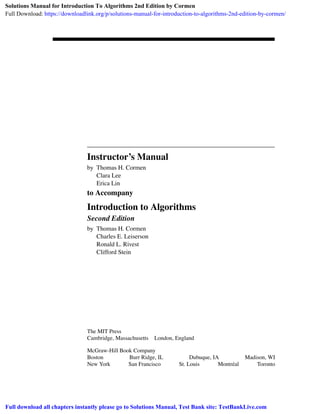Solutions Manual for Introduction To Algorithms 2nd Edition by Cormen ...