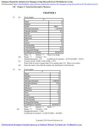 Solutions Manual for Statistics For Managers Using Microsoft Excel