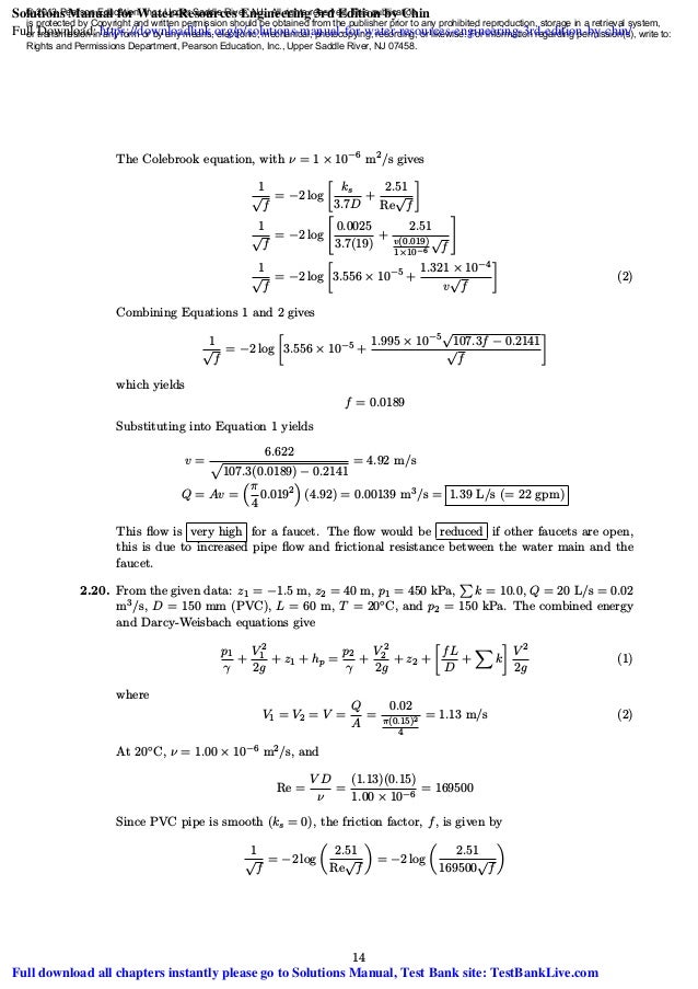 Solutions Manual For Water Resources Engineering 3rd Edition Chin