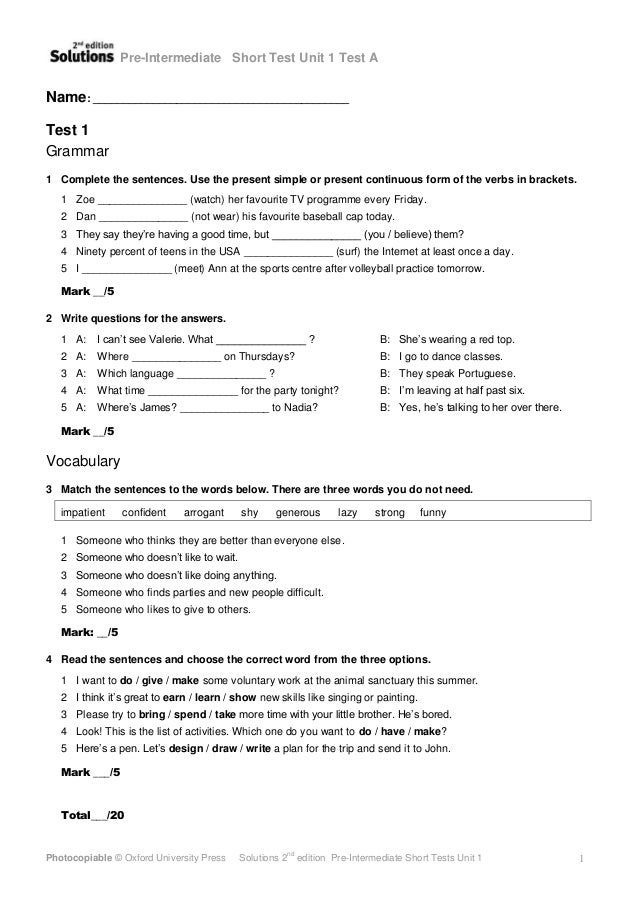 Solutions2e Short Tests Un01 A