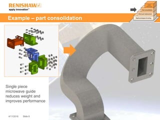 Slide 64/11/2016
Example – part consolidation
Single piece
microwave guide
reduces weight and
improves performance
 