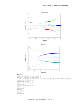 8-73 Chapter 8: Root Locus Techniques

Program:
syms s N KLSS KHSS KG JR JG tel s
numGdt=3.92*N^2*KLSS*KHSS*KG*s;
denGdt=(N^2*KHSS*(JR*s^2+KLSS)*(JG*s^2*[tel*s+1]+KG*s)+JR*s^2*KLSS*[(JG*s^2
+KHSS)*(tel*s+1)+KG*s]);
Gdt=numGdt/denGdt;
'Gdt in General Terms'
pretty(Gdt)
'Values to Substitute'
KLSS=12.6e6
KHSS=301e3
KG=668
JR=190120
JG=3.8
tel=20e-3

Copyright © 2011 by John Wiley & Sons, Inc.

 