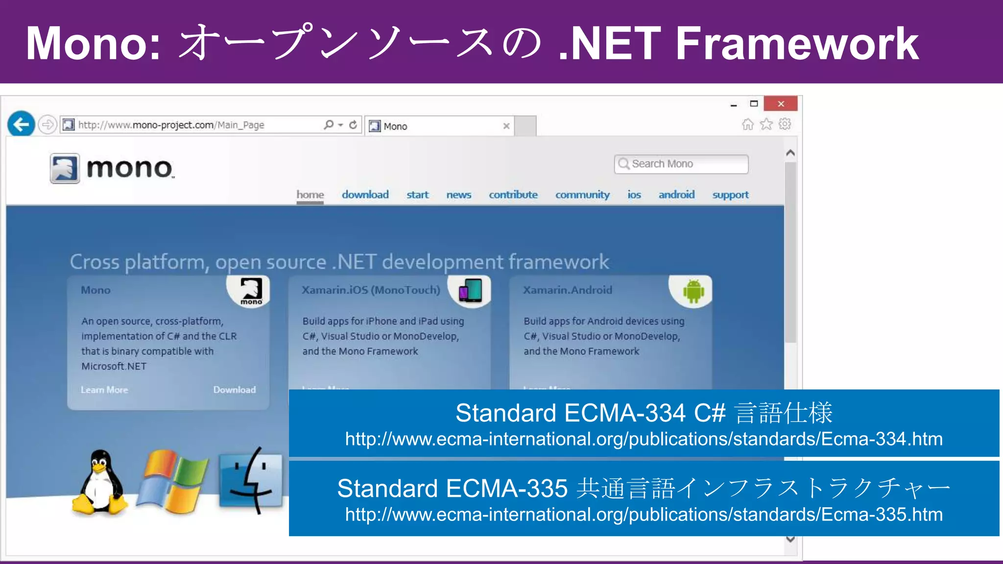 Standard ECMA-334 C# 言語仕様
http://www.ecma-international.org/publications/standards/Ecma-334.htm

Standard ECMA-335 共通言語インフラストラクチャー
http://www.ecma-international.org/publications/standards/Ecma-335.htm

 