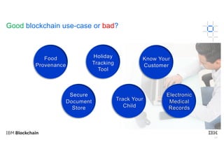 58
Good blockchain use-case or bad?
Food
Provenance
Know Your
Customer
Track Your
Child
Electronic
Medical
Records
Holiday
Tracking
Tool
Secure
Document
Store
 