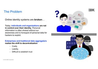 © 2018 IBM Corporation
Online identity systems are broken…
Today, individuals and organizations are not
in control over th...