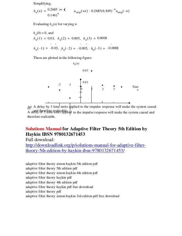 Solutions Manual For Adaptive Filter Theory 5th Edition By Haykin Ibs