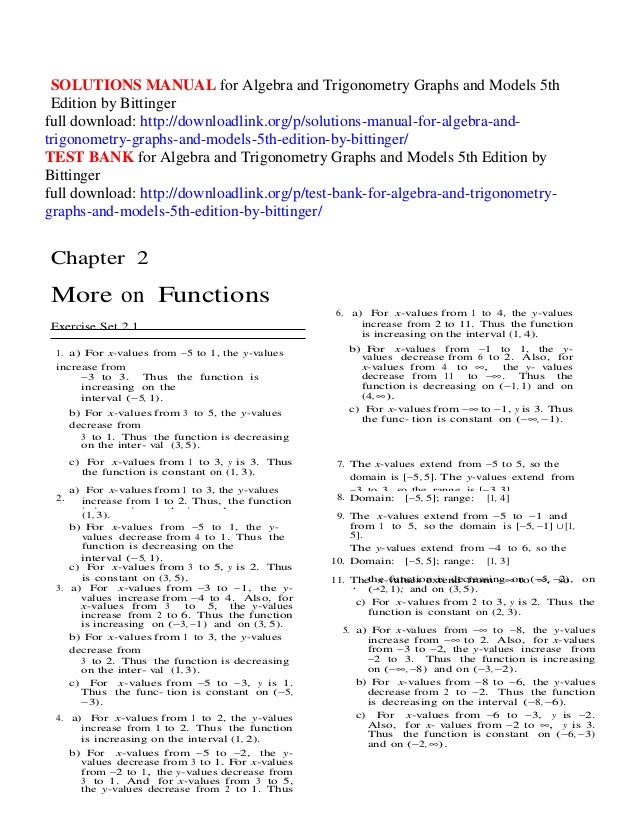 Solutions Manual For Algebra And Trigonometry Graphs And Models 5th E Solutions Manual For Algebra And Trigonometry Graphs And Models 5th E