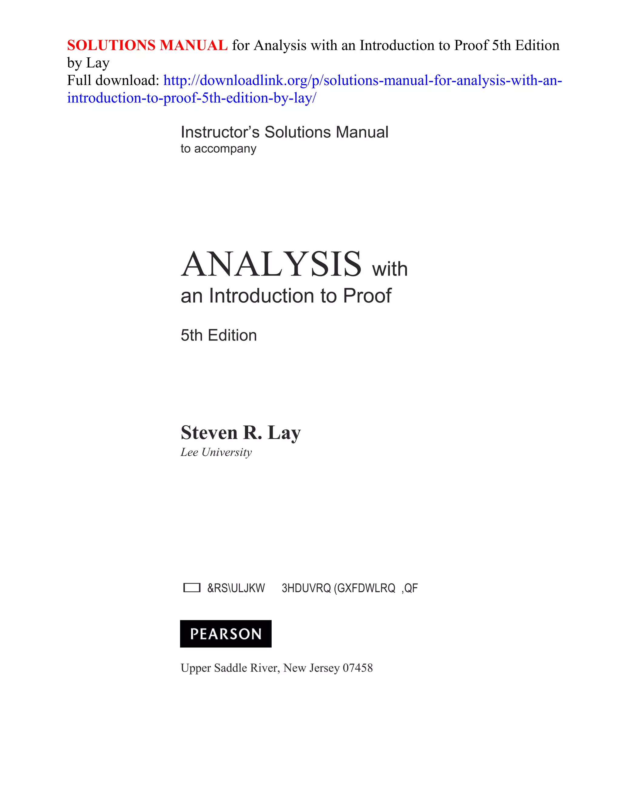 Solutions manual for analysis with an introduction to proof 5th edition ...