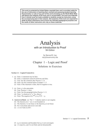 Steven R Lay Solutions manual for analysis with an introduction to proof 5th edition ...