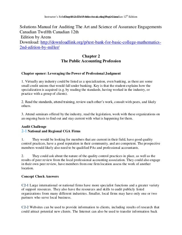 Solutions Manual For Auditing The Art And Science Of Assurance Engage